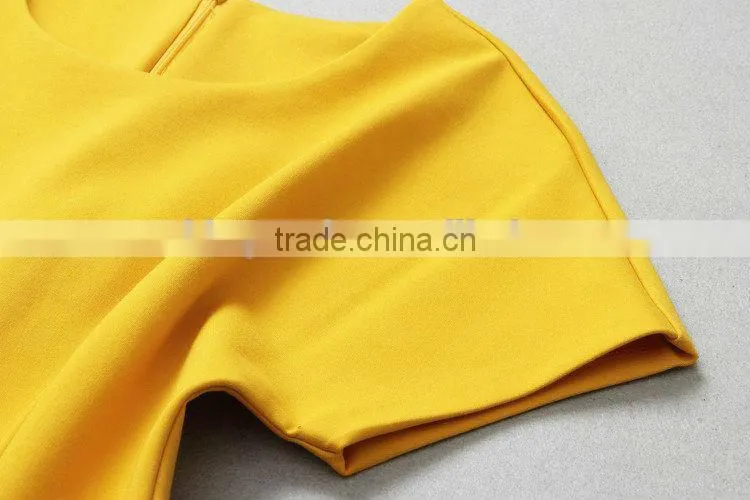 Hot Selling Fashion Causal Yellow Dress with belt for ladies