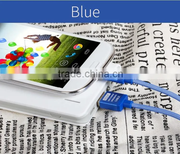 GOLF micro metal silk screen cable for android mobile phone 2.1A durable aluminum charge and data cable for android device