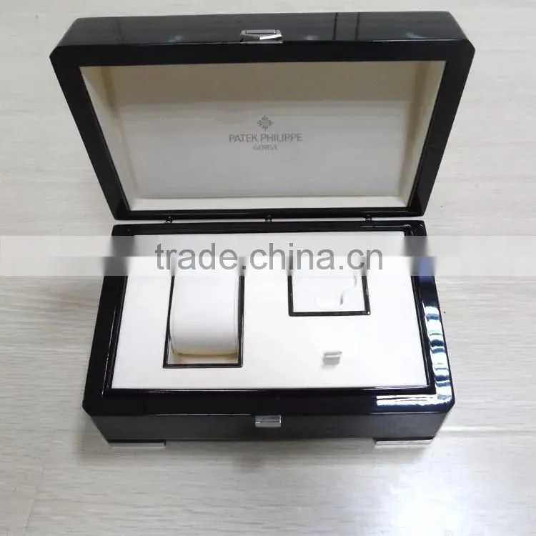 luxury high glossy lacquer wooden watch box with pu leather pillow