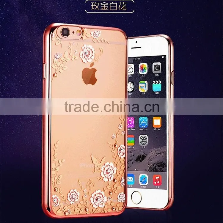 Luxury Diamond Flower Ultra-thin Clear Hard Back Case Cover For iPhone 6 6s Plus
