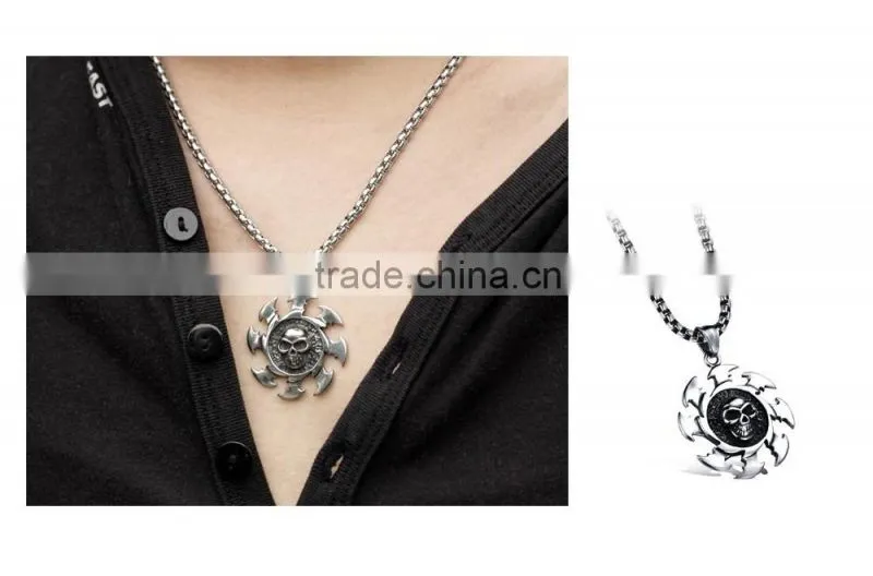 wholesale fashion 316l stainless steel skull necklace with sun for men gift