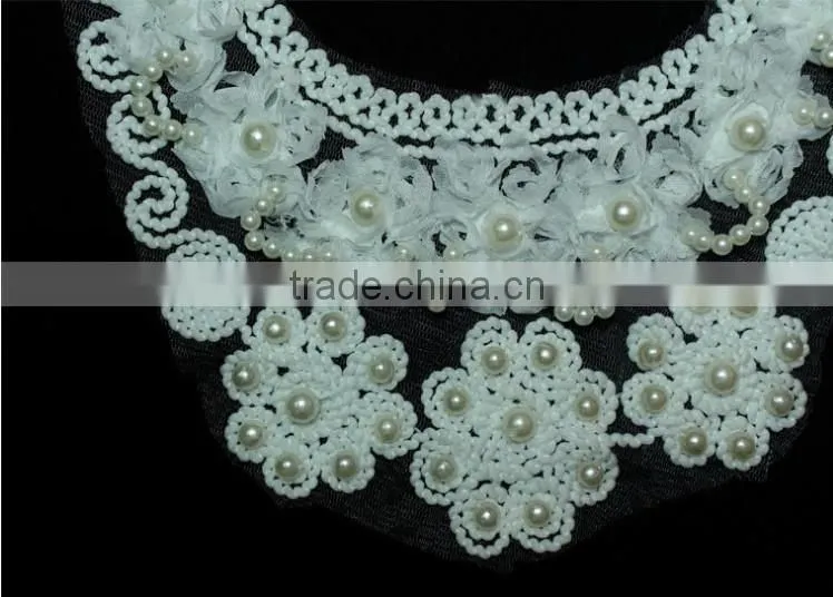 Chiffon Fabric Machine Embroidered Hand Beaded Lace Collar for Women Clothing