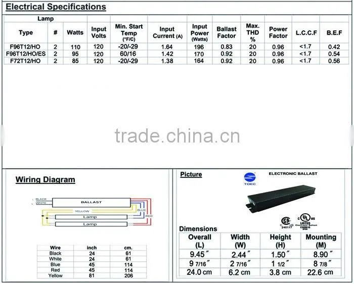 T12 2X110W Fluorescent Lamp Electric Ballast(CSA Certificate)