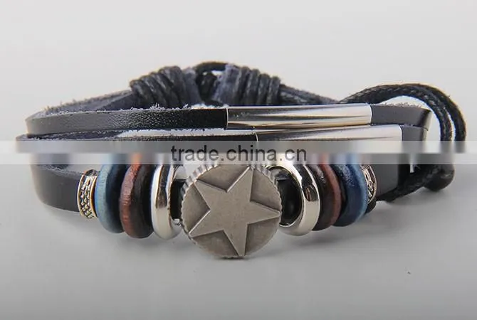 2016 New arrive retro Star Coin Leather Bracelet for men
