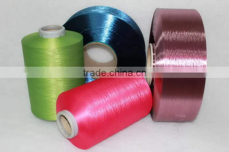 hangzhou china supplier dty 450D/144F polyester yarn semi-dull dope dyed black