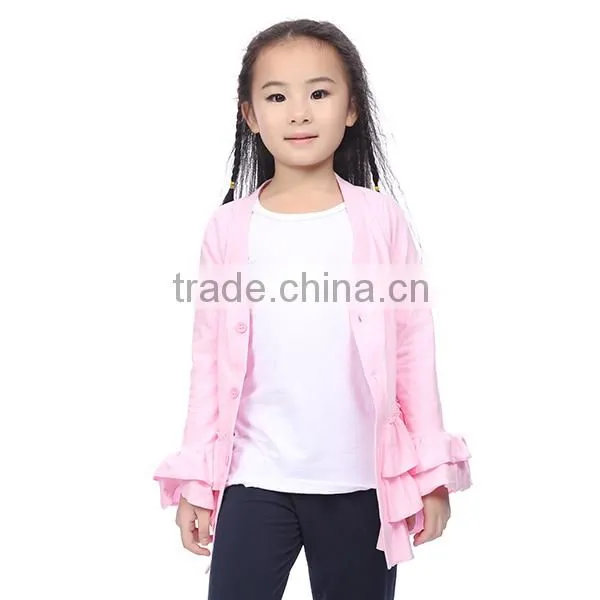 Girl Vintage Clothing Pink Ruffle Cotton Kintted Cardigan