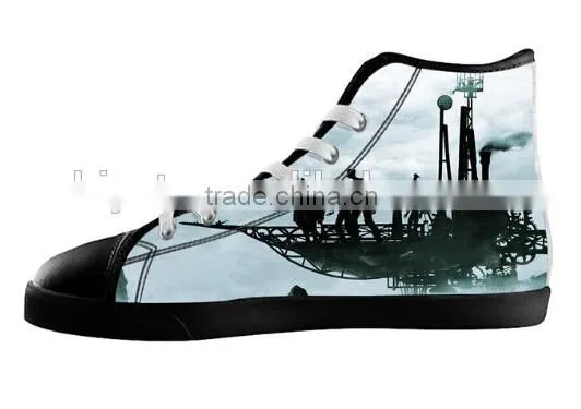 Men's Skull High Top Casual Shoes,Black Lace-up Canvas Sneakers
