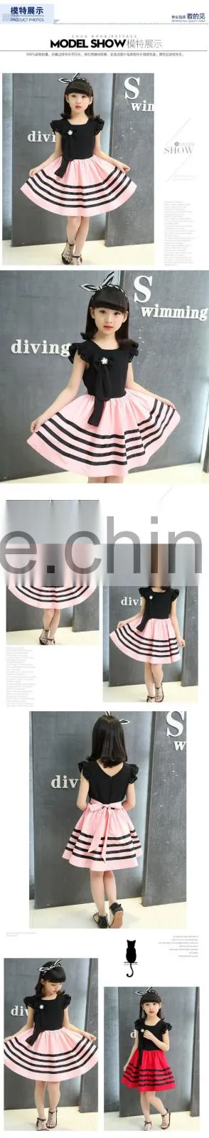 Child baby dress model Sleeveless Striped With Pearl Necklace 1-3 Year old girl dress