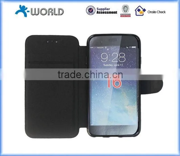 Black Slim PU leather case for iPhone 6S with card slot and stand