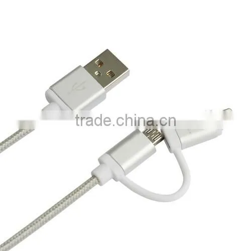 High quality genuine MFi Cell Phone fast usb cable 2 in 1 universal