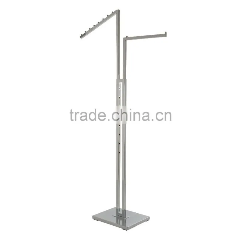 2 Way metal Garment Rack , Straight Arm and Slant Square Arm garment display rack/garment rack