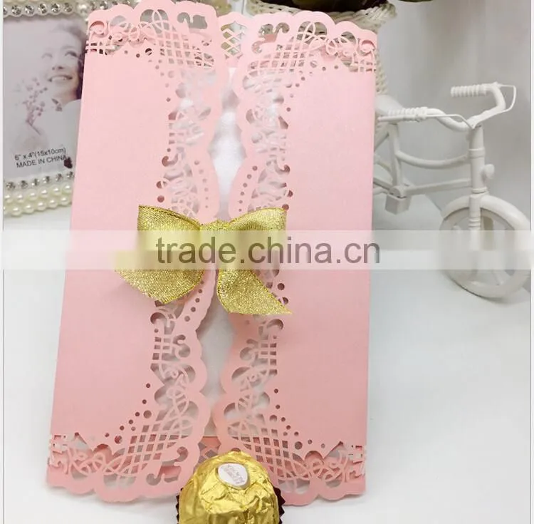 High quality decorating laser cut gold marriage invitation card
