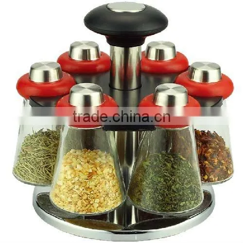 SINOGLASS 6pcs Glass Spice Jar Set With Chromed Wire Rack