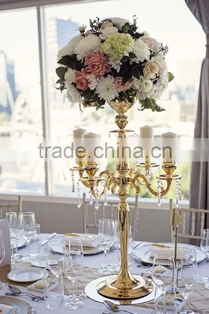 Gold candelabra, 5arms tall gold candelabra with flower bowl