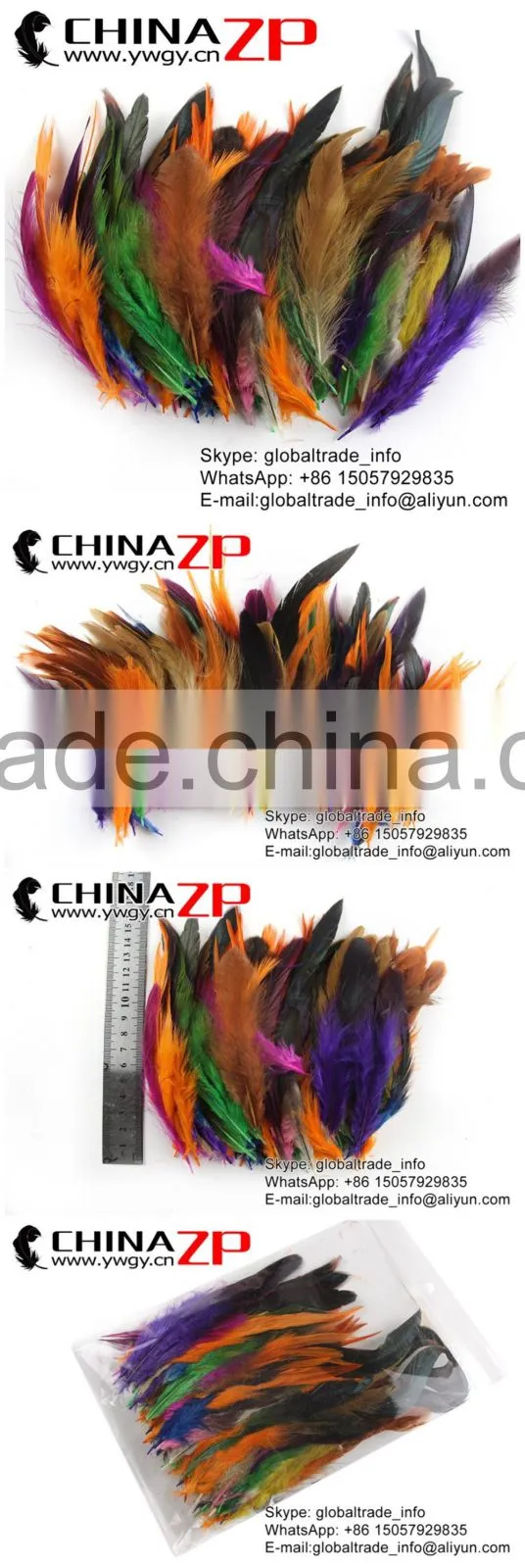 Top Supplier ZPDECOR Good Quality Colored Mix Colors Chicken Half Bronze Rooster Schlappen Feathers for Decoration