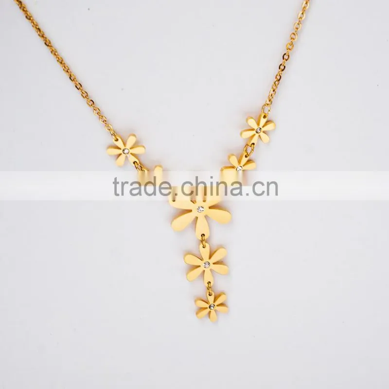 Long Connected Flower Necklace Stainless Steel Women Jewelry Sets Wholesale