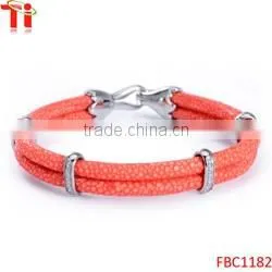 new products 2016 genuine blue stingray fish leather bracelet gold arrow flower charm silver stainelsee steelbulk buy from china