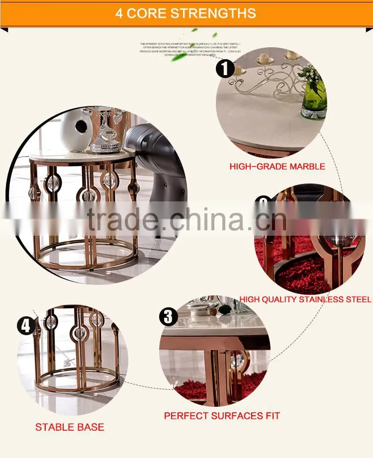 D366 Hot Sale Marble Top Round Gold Side Table