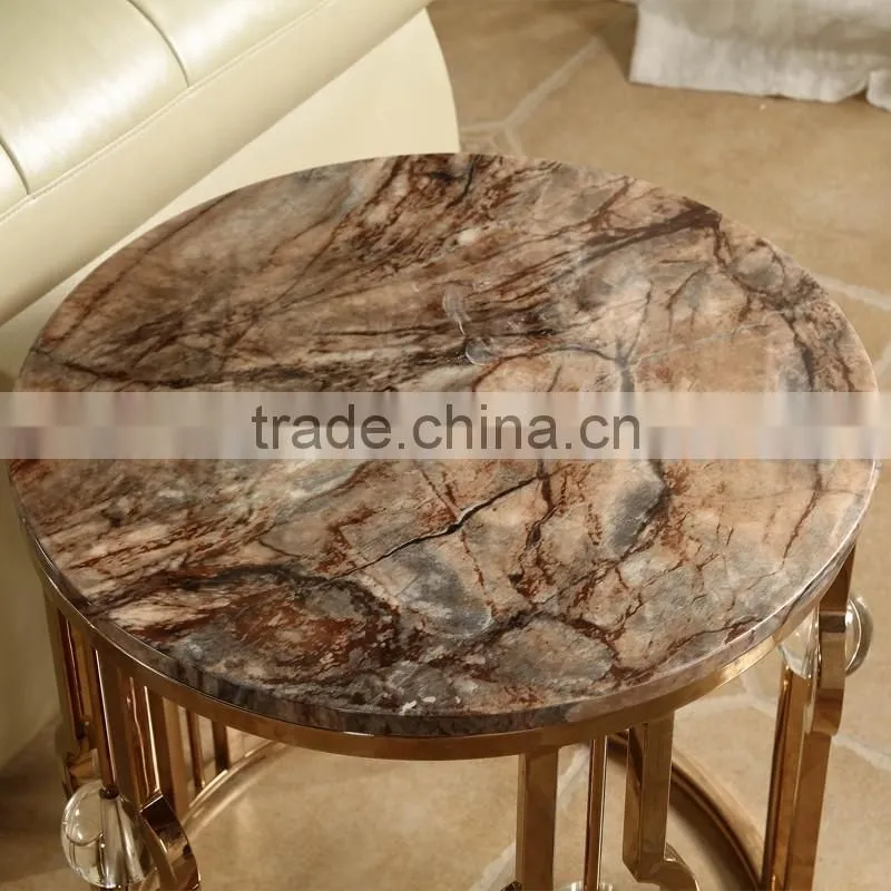 living room stainless steel marble top round side table 891#