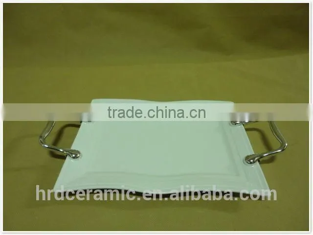 Guangdong factory decorative stock ceramic plates with handle