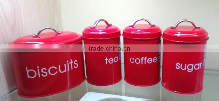 metal bread bin and sugar coffee tea canister