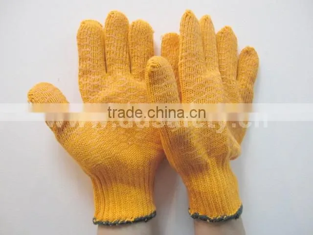 Orange Cotton Polyester String Knitted PVC Both Sides Safety Fishing Gloves From DDsafety