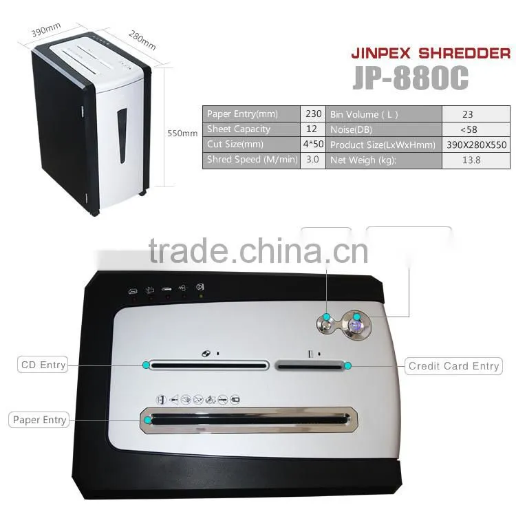 JP-880C Small office paper shredder CD and credit card shredder