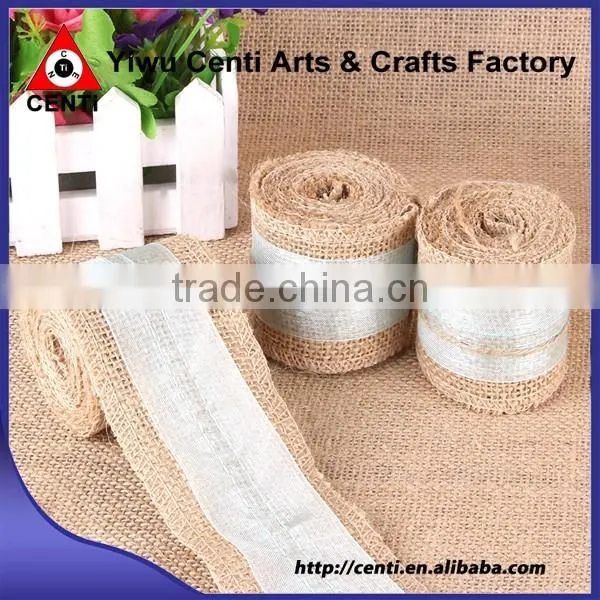 Natural Jute Hessian Burlap Ribbon with Lace Trims Tape Belting Strap Crafts