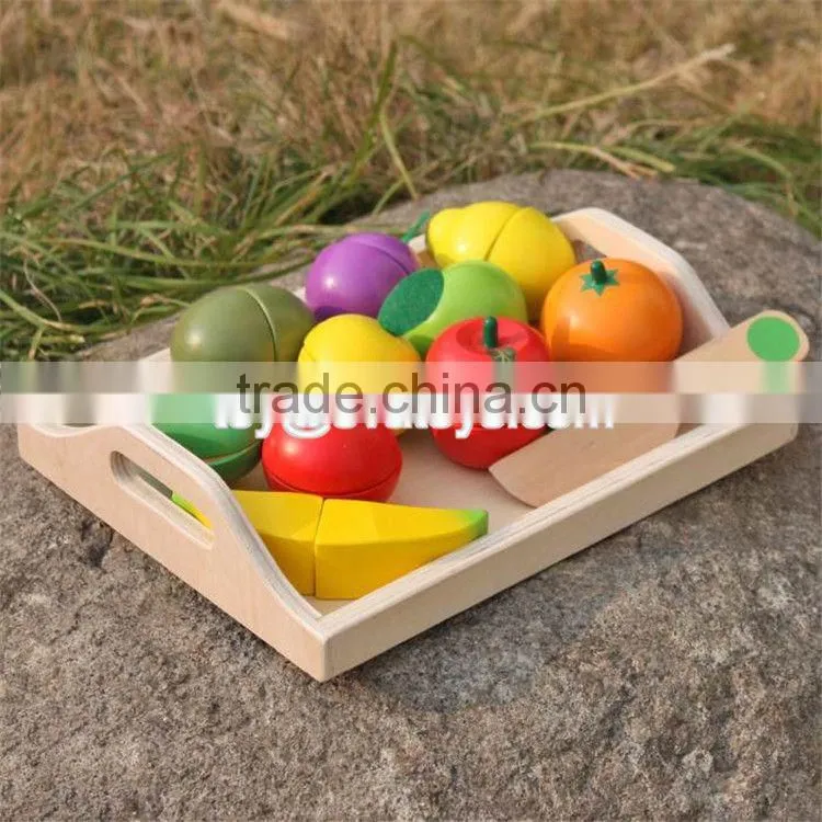 Pretend play kitchen toys wooden cutting fruit set for children W10B185