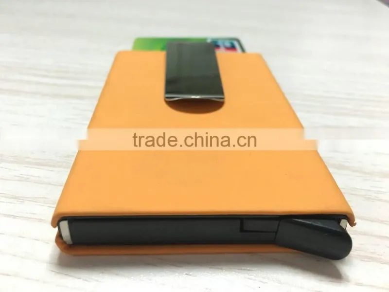 Multi Function Aluminum Slim Credit Card Holder Metal Leather & Aluminum RFID Protector Wallet