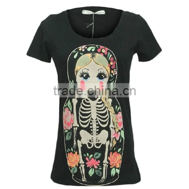 cotton/spandex cute short sleeve knitting garment with print for young lady