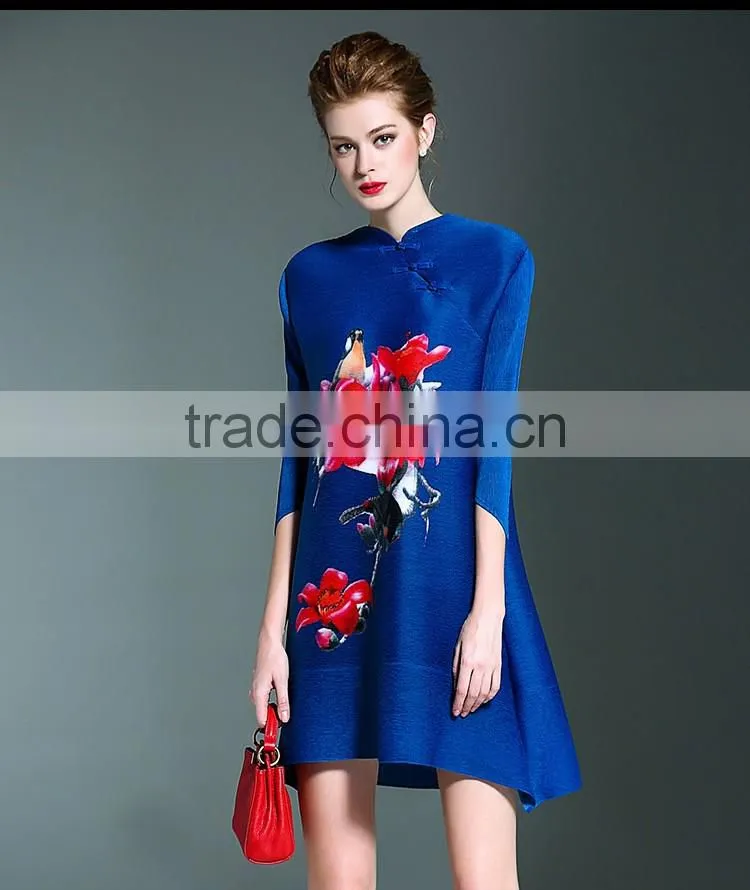 Fashion woman pleat mandarin collar Chinese dresses