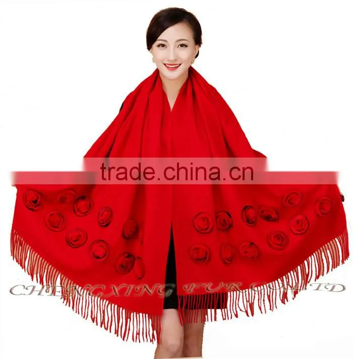 CX-B-P-36E Ladies Fashion Cashmere Shawl With Fur