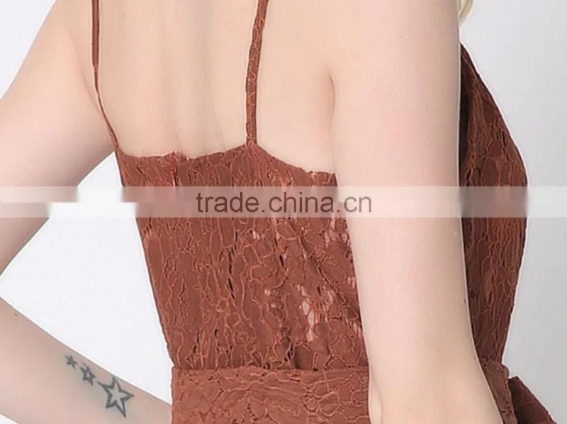 M783 D.Y fashion 2016 women gallus lace v-neck bowknot jumpsuit pants