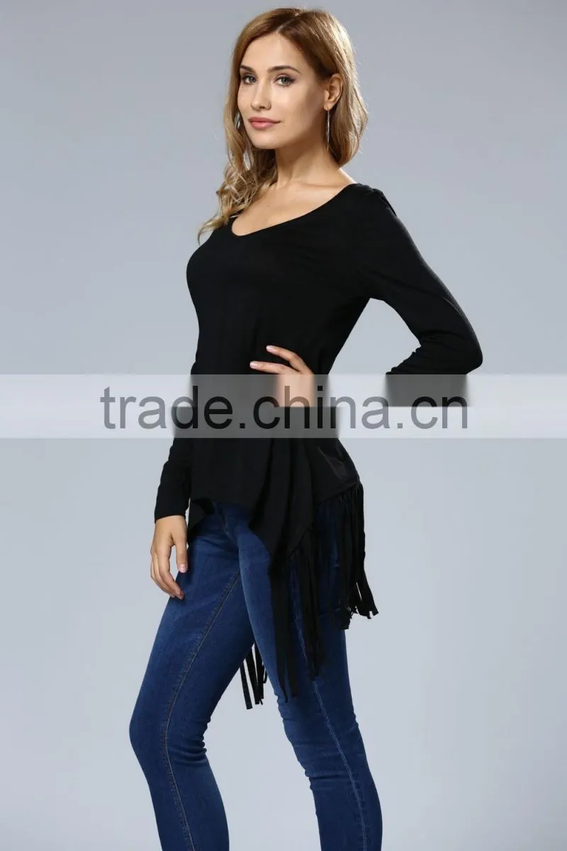 Fashion Blouse Back Lace Design Long Sleeve Korean Blouse For Wholesale 2017