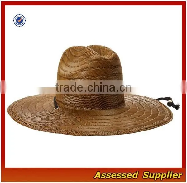 Australia fedora straw surf hat with band and adjustable lanyard lifeguards straw hat with lining to protect