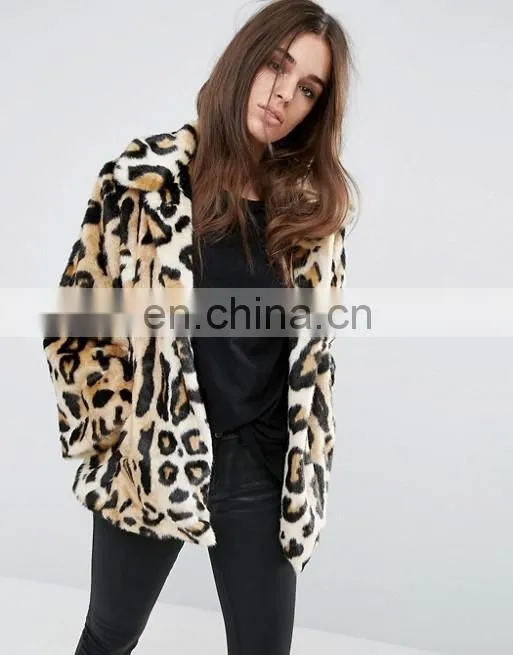 Wholesale Cheapest Price New Design Swing Coat in Leopard Faux Fur