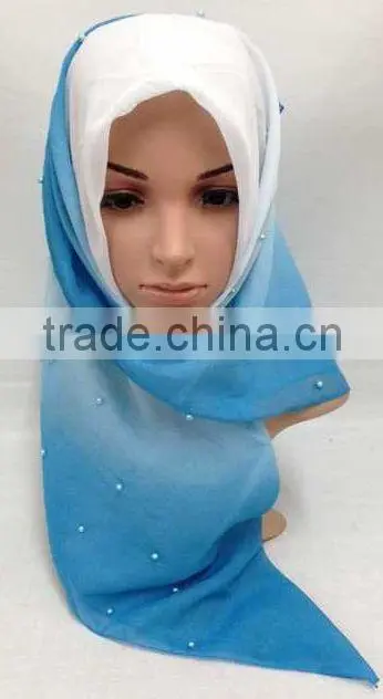 S872 newest voile hijab 100*100cm pearl muslim square scarf head
