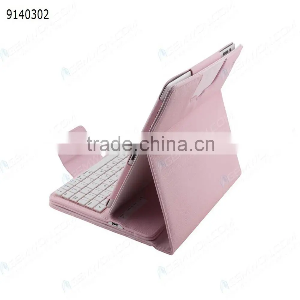 bluetooth keyboard for iPad2/3/4,pink Removable plastic keyboard with synthetic leather case
