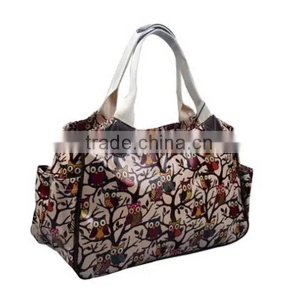 Custom Owl Pattern Oilcloth Tote Bags Lady Shopper Bag Owl Printed Tote Bag