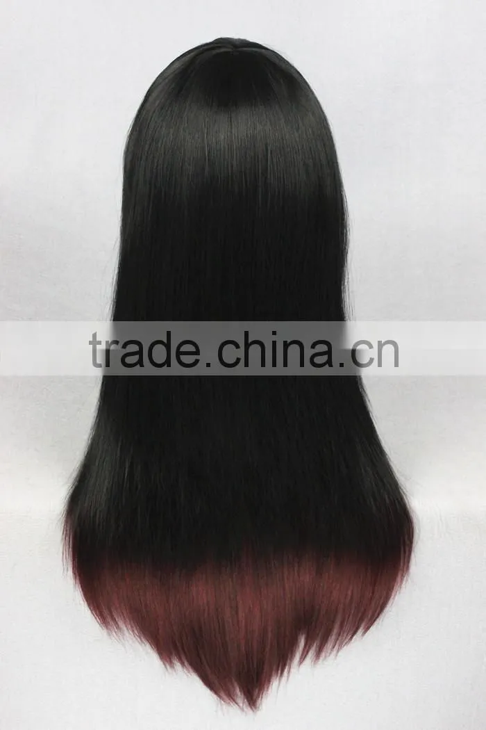 High Quality 65cm Medium Long Straight Black&Wine Red Color Mixed Lolita Wig Synthetic Anime Wig Cosplay Hair Wig Party Wig