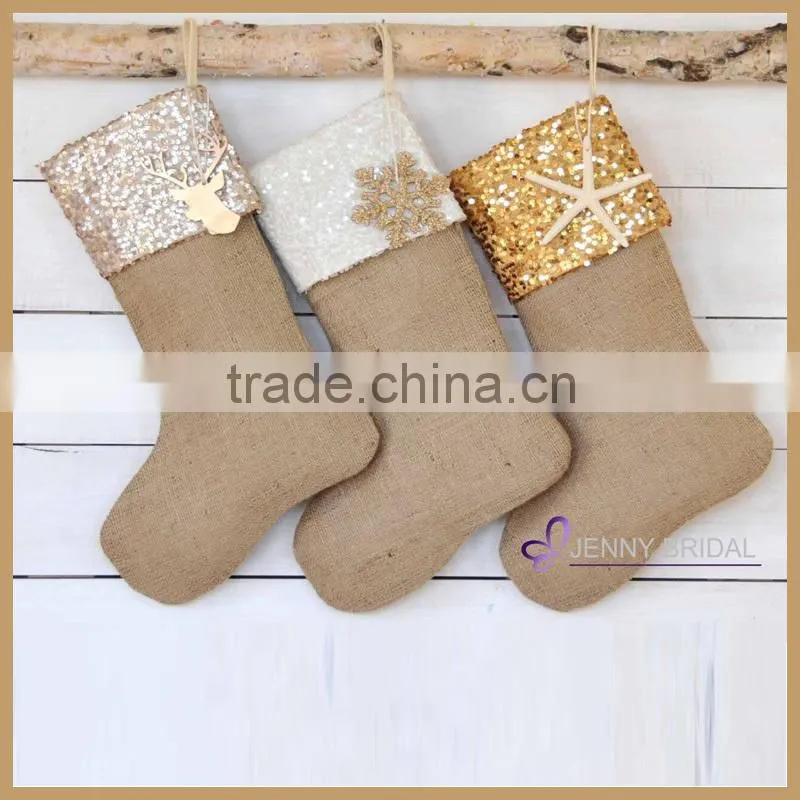 CTS010A Wholesale Sequin Jute Christmas stocking