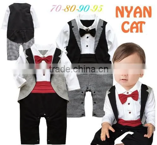 2016 Hot sale Spring & Autumn Kids Clothes Gentleman organic cotton fake 2pcs jumpsuits 2 color handsome boy kids rompers