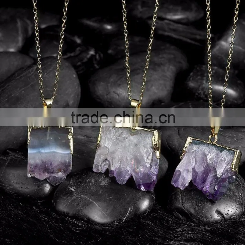 Purple stone chunky necklace, Beautiful necklace with single big stone pendant