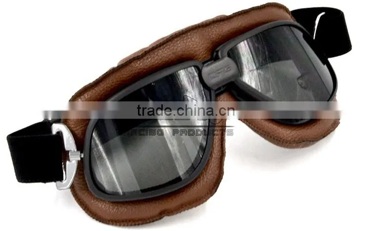BJ-GT-009 Comfortable Tea Lens Leather Motocross Goggles