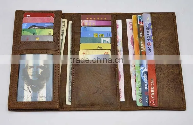 Multifunction high quality long three folds rfid leather wallet with button