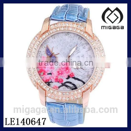 fashion alloy case rhinestone bezel ceramics watch for women*rosy gold plating rhinestone ceramics watch