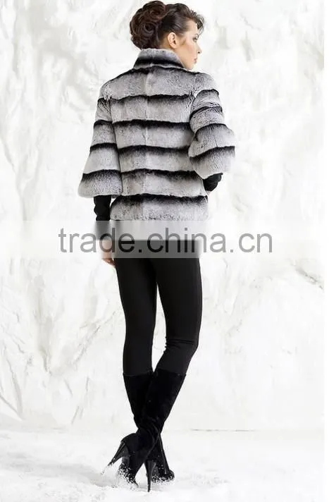 rex14066 2014 short style chinchilla rex rabbit fur jacket stand collar