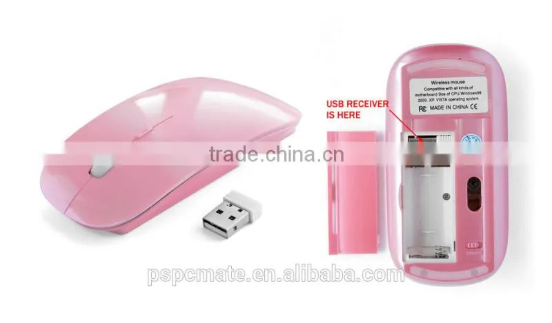 Ultra Thin Pink Wireless Optical Mouse Pink Laptop PC Mac Linux ship from China