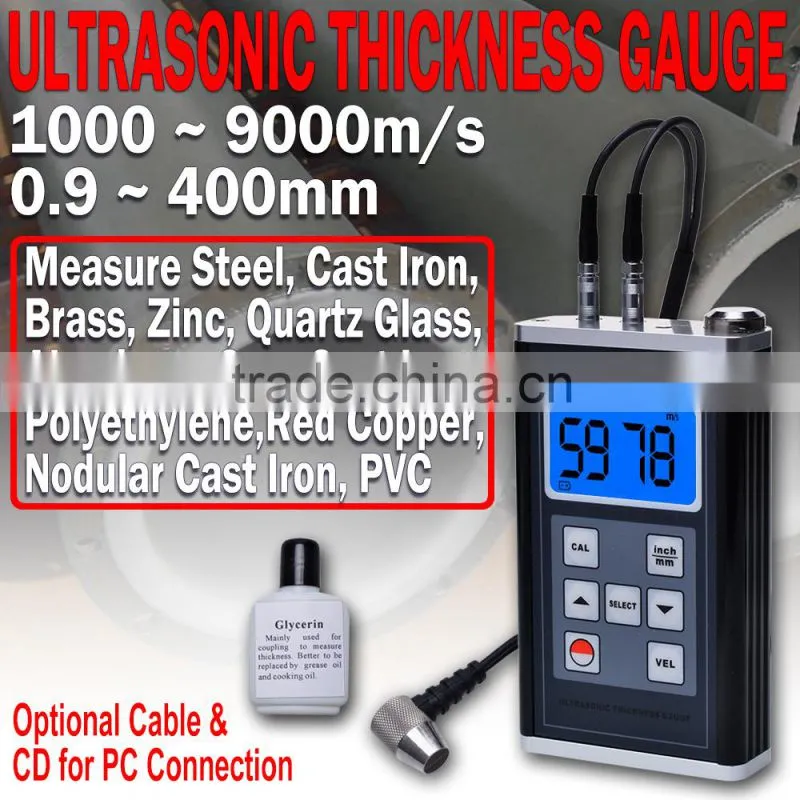 Digital Gauge TM8818 Velocity LSI Non Metal 0.9~400mm Ultrasonic Thickness Meter